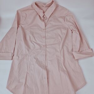 Active Usa Pink 3/4 Sleeve Collared Button Up Shirt Medium